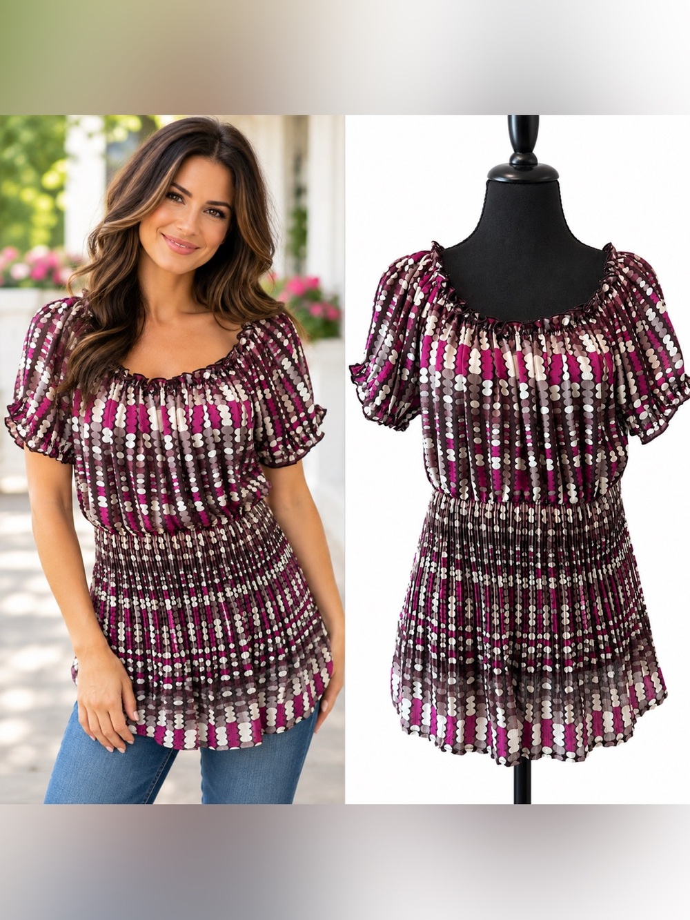 Cato Short Sleeve Pleated Peasant Top Women’s Size Medium Boho Retro Chic